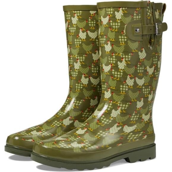 Shoes - NEW Women's Unique Printed Tall 100% Waterproof Rain Boot Adjustable Strap